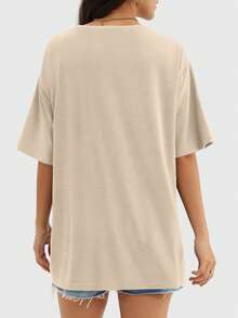 Set de 2 camisetas de manga corta de cuello redondo holgadas y lisas para mujer, de verano - Albaricoque - Ver 4