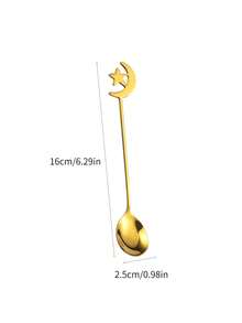 2/4/6/8pcs Stainless Steel Coffee Spoons, Moon & Star Shaped Dessert Spoons, Suitable For Afternoon Tea, Ramadan Gift - Gold - View 2