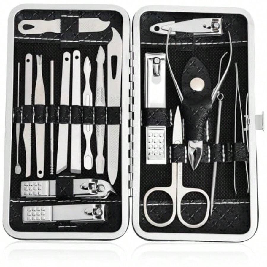 XAPY 19 In 1 Manicure Set And Nail Cs Kit Essional Stains Steel Groing Kit For Wen And Men Cplete Nail Care Tools With Travel Case Ideal For Toenail Pedicure He Use Or Travel Black - 銀色 - 查看 1