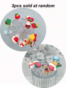 1/3/4/5pcs 360° Rotatable Christmas Series Cartoon Eyelash & Eyebrow Brushes, Portable Tube With Transparent Cover, Santa Claus, Snowflake, Christmas Tree, Snowman, Bell Patterns - Multicolor - View 8