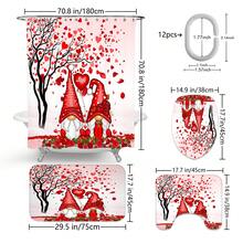 1pc/4pcs Romantic Valentine's Day Themed Shower Curtain Set, Includes Gnome, Heart, "Happy Valentine's Day", Plaid Background, "LOVE" Text Design Shower Curtain, Bath Mat, Toilet Seat Cover, 12 Hooks, Machine Washable, Artistic Design, Suitable For All Seasons, Valentine's Day Shower Curtain, Bathroom Decor - Multicolor - View 19