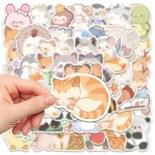 50pcs SCXXBSW Cute Cartoon Animal Stickers - Waterproof Self-Adhesive Pastel Yellow Irregular Shapes For Laptop, Phone Case, Luggage Decoration - DIY Durable Plastic Decals With Assorted Animal Designs - 50pcs/set - 查看 7