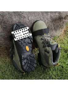1 par de crampones para hielo de 26 dientes fáciles de usar para exteriores, cubiertas antideslizantes para zapatos para nieve con picos de acero inoxidable para superficies heladas - Negro - Ver 5