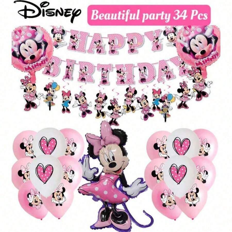 34pcs Mouse Shaped Foil Balloon Set, Latex Balloons, Birthday Party Decorations, Suitable For Birthday Party, Mother's Day, Graduation Ceremony, Party, Holiday, Daily Gathering, Back To School Season, Christmas Party And Other Occasions - Multicolor - View 1