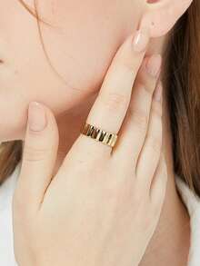 Charm-In Wave Pattern Plated Gold Smooth Metal Ring, Gold Color Women's Ring, Non-Fading, Everyday Jewelry, Fashion Ring Jewelry Gift - Gold Model 2 - View 3