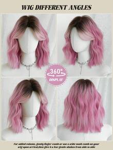 1 buc peruci scurte ondulate Ombre roz pentru femei, peruci Bob buclate, ondulate, cu partea centrală, cu rădăcini închise la culoare, fibră de păr sintetică naturală rezistentă la căldură, pentru utilizare zilnică sau școlară, perfectă pentru sărbători, festivaluri de muzică, sărbători Sakura, cadou de absolvire și cadou pentru accesoriul perucii prietenului