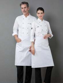 Men New Fashion Chef Uniform Long Sleeve Coat, High-End Hotel/Restaurant/Bakery/Cafe , Stylish & Unique Design With Hoof Cuffs, Oblique Placket, Comfortable & Breathable Fabric, Durable, Pen Pocket For Small Items - White - View 2