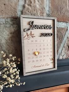 Custom Anniversary Gift For Couples Personalized Save The Date Calendar Plaque Wooden Marriage Engagement Signs - Multicolor - View 6