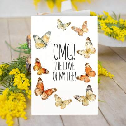 1 Pc Cartoon Butterfly Greeting Card, Funny Card ,Thank You Card For Loved Ones, Family, Friends, Special Birthday Gift Card, Festive Season Greetings For New Year