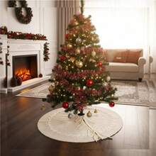 1 pieza Falda para árbol de Navidad de 24/36/48 pulgadas, de lujo y estilo retro en color borgoña, tejida a mano. Cojín suave y firme para el piso que aporta un encanto elegante y rústico ideal para la decoración navideña familiar, el ambiente festivo, la decoración del hogar, los regalos de Navidad y la decoración de invierno.