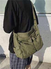 حقيبة كتف قماشية كاجوال، سعة كبيرة، ملابس الشارع، طالب، وقت الفراغ