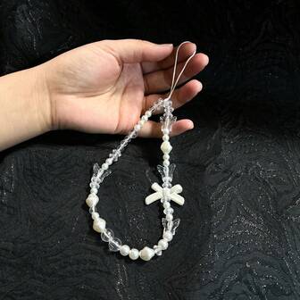 闪亮串珠蝴蝶结不对称珍珠蝴蝶结挂绳