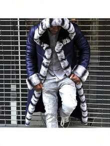 Nordic Winter Outdoor Faux Fur Coat Long-Length Faux Crystal Fox Fur-Trimmed Cotton Coat - 藍色 - 查看 2