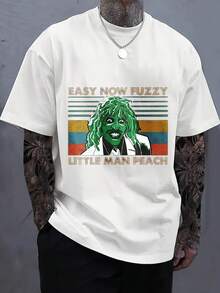 Men's Print T-Shirt - Easy Now Fuzzy Little Man Peach Casual Round Neck Short Sleeve Tee For Urban Streetwear, All-Season Comfort Fit
-White - trắng - Xem 1