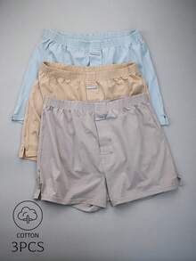 3pcs Casual Basic Knit Fabric Elastic Soft Mid-Waist Men's Loose Fit Crotch Front Closure Pants