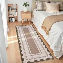 1PCS Room Decor Bordered Rug Scalloped Geometric Pattern Modern Washable Low Pile Area Rug For Living Room Bedroom Contemporary Non Slip Large Rug Low Pile Stain Resistant Carpet For Classroom Dining Room Runner For Hallway Kitchen Enterway - 紅棕色 - 查看 1