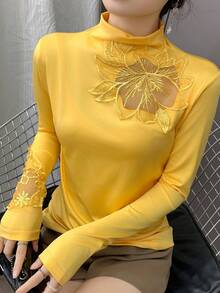 2024新款性感镂空保暖高领紧身长袖T恤，秋冬款