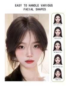 Synthesis Wig Middle-Part Bangs Hair Extensions Clip In Forehead Natural Seamless French Oblique Bangs Eight-Character Bangs Perfect Suitable For Women's Daily Wear And Gatherings - 彩色 - 查看 10