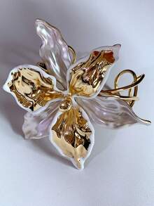 سوار أنيق أبيض مطلي بالذهب والأبيض بتصميم زهرة التوليب، سوار مرن وأنيق مفتوح للنساء، تصميم ذهبي أنيق مناسب للارتداء اليومي والحفلات - الذهبي - مشاهدة 6