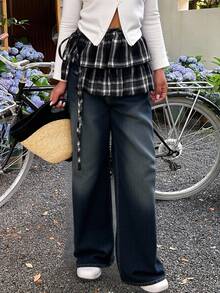 Livesso 女士格子层叠系带超短迷你裙 秋季半身裙 - 黑色 - 查看 3