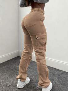 NVFelix 女士侧翻口袋工装裤，多口袋设计，户外休闲风格，适合冬季，卡其色，感恩节、新年、春季皆宜 - 卡其色 - 查看 2