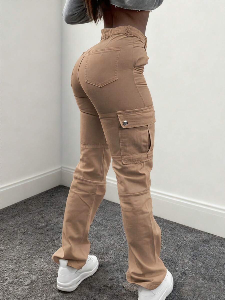 NVFelix 女士侧翻口袋工装裤，多口袋设计，户外休闲风格，适合冬季，卡其色，感恩节、新年、春季皆宜