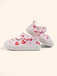 1 Pair Baby Girls' Heart-Shaped Fashion Cute Breathable Casual Flat Slip-On Shoes, Suitable For Spring Wear - Pink - View 3