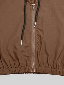 Áo khoác thể thao nữ mùa thu/đông, áo gió ngắn có mũ trùm đầu, màu đen, co giãn, thích hợp cho tập thể dục ngoài trời, tập gym, chạy bộ, thể thao và thư giãn mùa xuân. - màu nâu - Xem 6