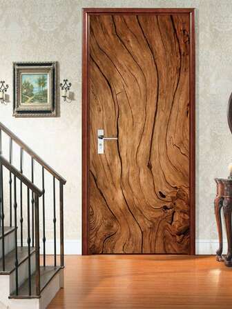 易贴防水木纹自粘门贴，17.7 英寸 x 78.7 英寸 - 自粘 PVC 墙纸，方便翻新，哑光表面，适用于客厅、厨房、卧室、浴室和办公室装饰