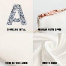 Personalisierte Kosmetiktasche A-Z mit Initialen - Damen Make-up Tasche mit Strassbuchstaben, Make-up Tasche mit Glitzerdekoration, Geschenk für Frauen &ädchen, Weiß
