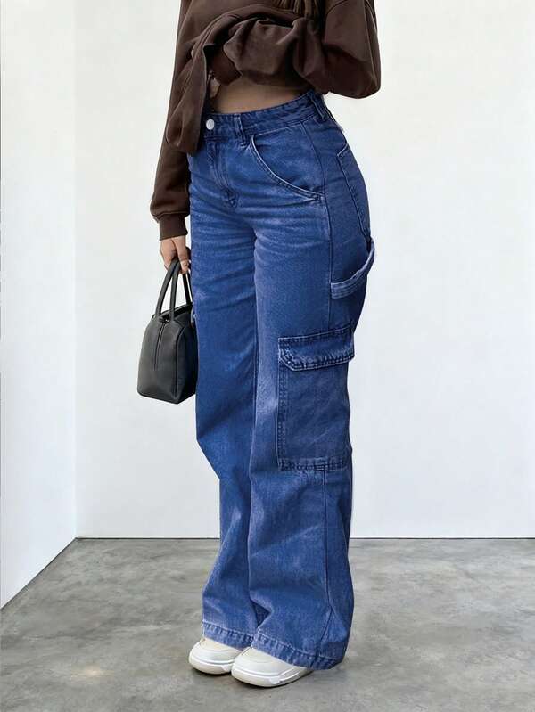 NVFelix 2026 New High Waist Loose Straight Leg Jeans For Women, Elegant Casual Y2K Streetwear Style, Suitable For Spring/Summer, Deep Blue