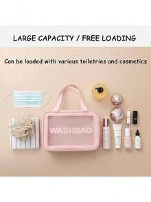 1个PVC透明大容量化妆包，PU防水便携式洗漱包，女士手持旅行收纳包，粉色
