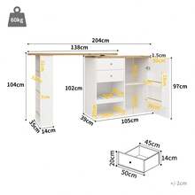 360° Rotating Standing Desk (105 X 39 X 102 Frame) With 4 Drawers And Open Shelves, Suitable For Dining Room/Office/Living Room, White - White + MDF - View 2