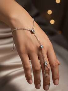 1pc Minimalist Silver Tone Zirconia Finger Hand Chain Bracelet, Elegant Versatile Delicate Chain Hand Jewelry Accessory Gift For Women - Multicolor - View 5