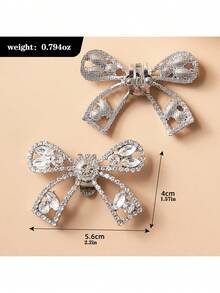 2pcs Shiny Silver Butterfly Shoe Clips, Metallic Mesh Texture, Fully Studded With Rhinestones. Exquisite And Glamorous, Adds Elegant Charm To Footwear