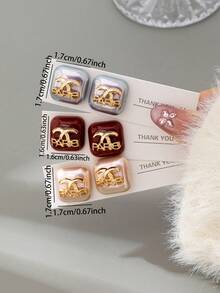 1对优雅几何方形耳钉，女士款，奢华设计师灵感源自巴黎风格的时尚珠宝，适合日常佩戴 - 彩色 - 查看 5