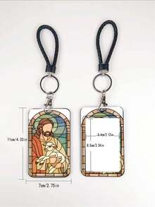 1pc ABS Black Rope Jesus & Virgin Mary Pattern Fashion Personalized Keychain Pendant, Bag Charm, ID Card/Work Card/Meal Card/Water Card Holder - Multicolor - View 3