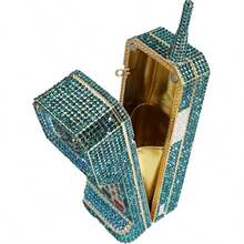 Women Funny Cellphone Shape Rhinestone Clutch Purse Cute Crystal Handbag Novelty Diamond Evening Bag For Party Prom - Blue - View 3