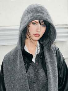 1 pezzo Berretto balaclava da donna di colore unito, cappello lavorato a maglia spesso e caldo con protezione per le orecchie, set elegante e casual retrò di berretto e sciarpa versatile, adatto per uso all'aperto, sci, ciclismo, viaggi, feste, uso quotidiano in autunno/inverno