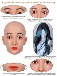 Cute Girl Cosplay Silicone Full Head Mask With Realistic Skin Texture, See-Through Vision And Audio Function, Suitable For Costume, Christmas, Halloween, Home Use, Private Party And Masquerade Ball, Unisex - Multicolor - View 5