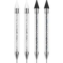 Rhinestone Picker Dotting Pen, Dual-Ended Rhinestone Gems Crystals Studs Picker Wax Pencil Pen Crystal Beads Handle Manicure Nail Art DIY Decoration Tool (Black White) - 2pcs - 查看 10