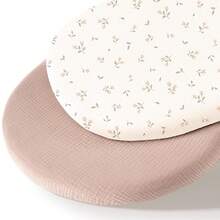 2 Packs Muslin Bassinet Sheets For Baby Neutral, Soft Breathable Cotton Fitted Sheets For Oval, Rectangle, Hour Glass Bassinet Mattress/Pad - Multicolor - View 12