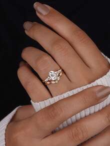 ESBERRY 2件套 925纯银 华丽闪亮十字椭圆锆石套装 女士结婚戒指 情人节礼物 订婚新娘首饰 - 橢圓鋯石套戒 - 查看 6