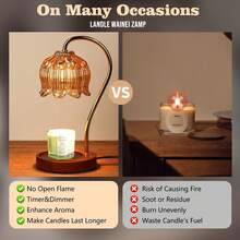 Dimmable Candle Warmer Lamp With Timer & 2 Bulbs - Height Adjustable Lotus Flower Design, Christmas Birthday House Warming Gifts For Women Mom, Jar Candle Wax Melt Warmer For New Home Decor - Màu Cam cháy - Xem 4
