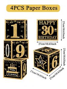4pcs/Set Black Gold Birthday Decor Box,18th 30th 40th 50th 60th 70th Birthday Party Decor,Birthday Party Background Decoration Supplies,Birthday Gift Box,Photo Props,Party Accessories,Happpy Birthday Party Decoration,Home Decor Room Decor,18 30 40 50 60 70 Years Old Birthday Decoration,Birthday Party Supplies, Birthday Gift,Party Favors - Black Gold Birthday - View 12