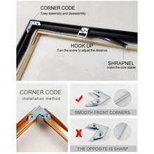 SURELIFE 1套现代金色帆布画框 DIY金属油画框 墙框 照片框 帆布印刷墙艺术框 海报框（不含玻璃） - 彩色 - 查看 5