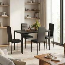 Dining Chairs And Dining Table, 5 Piece Kitchen Dining Table Set, Dining Table Set For 4, Dining Tables With Chairs With 4 Upholstered PU Leather Dining Chairs For Dining Room,Kitchen, Living Room, Apartment, Small Space, Christmas - màu đen - Xem 11