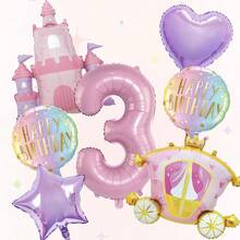 7pcs Castle Balloon Set, Pink Number Balloons, Perfect For Princess-Themed Parties, Birthday Party Decorations, Anniversary Decorations, Home Decor, Atmosphere Decorations, Birthday Balloons, Foil Balloons, Decorative Balloons, Holiday Balloon Set