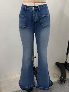 Jeans de campana casuales y sueltos de moda, versátiles y con lavado de agua elástico