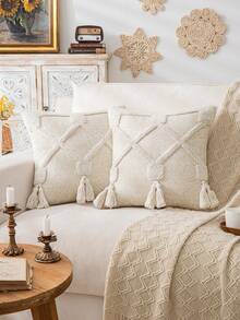 1 pieza Funda de almohada de terciopelo geométrica, sin incluir el relleno de la almohada - Beis - Ver 9